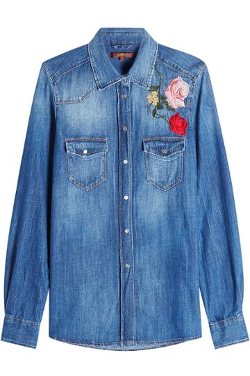 Seven For All Mankind Seven For All Mankind Denim Shirt With Embroidery - Blue