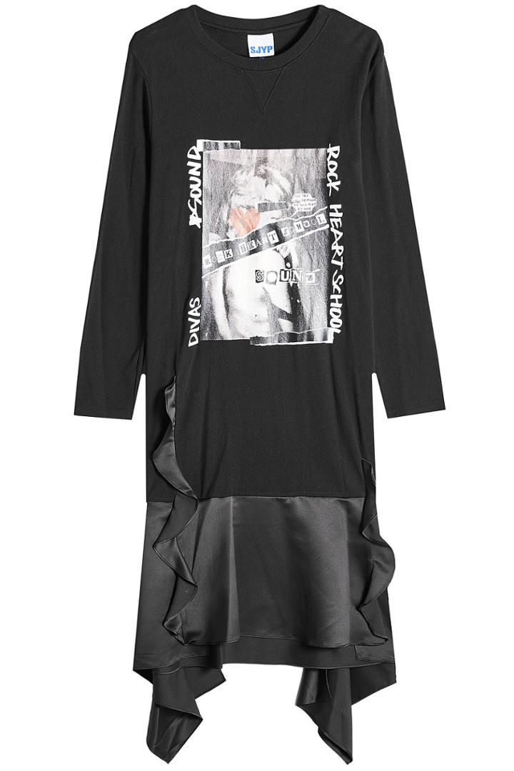 Sjyp Sjyp Printed Cotton Dress With Satin Skirt