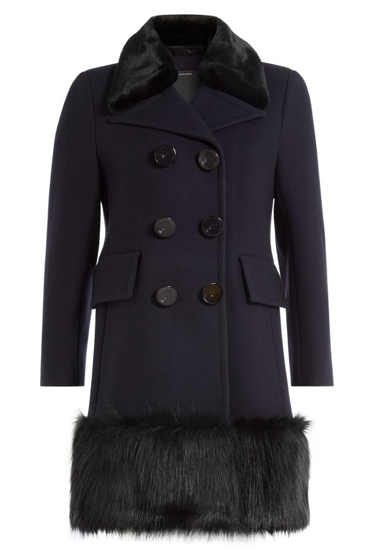 Marc Jacobs Marc Jacobs Virgin Wool Coat With Faux Fur - Blue