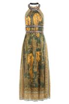 Valentino Valentino Printed Cotton Dress With Painted Leather Detail - None