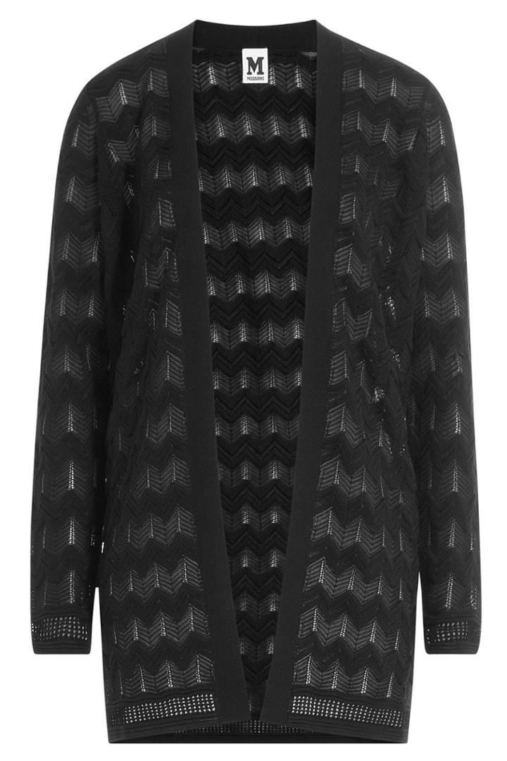 M Missoni M Missoni Semi-sheer Chevron Knit Open Cardigan - Black