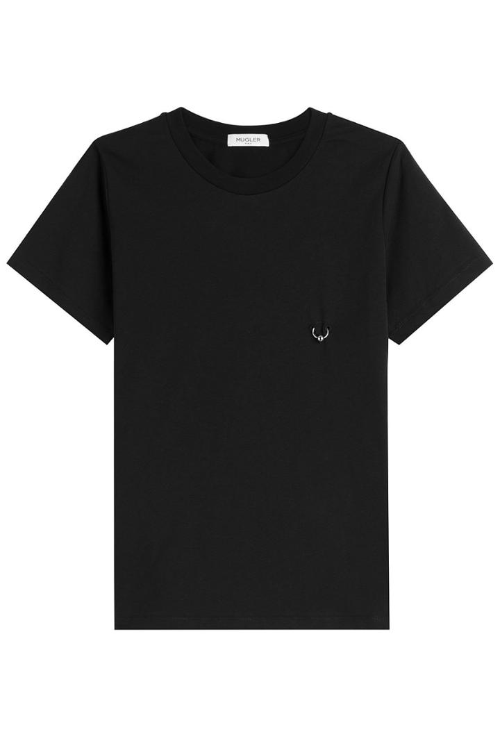 Mugler Mugler Cotton T-shirt With Ring Embellishment - Black