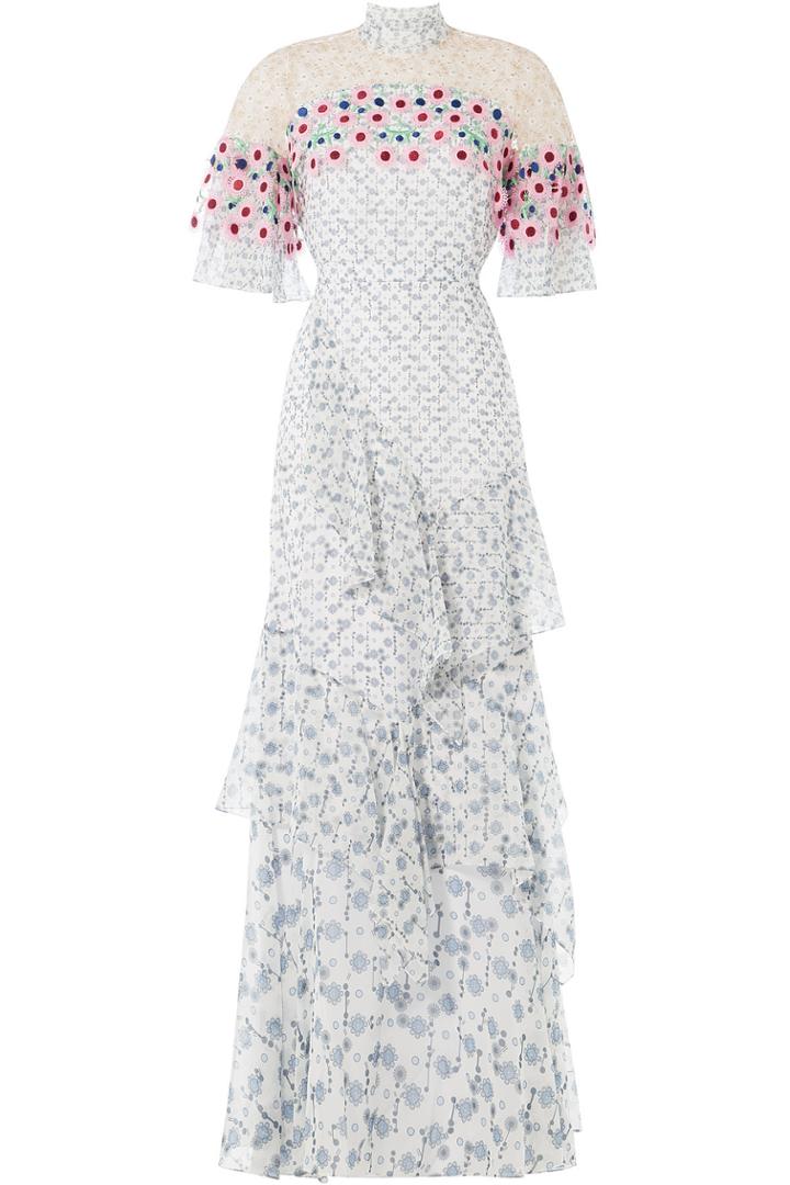 Peter Pilotto Peter Pilotto Embroidered Silk Maxi Dress With Lace - Multicolor