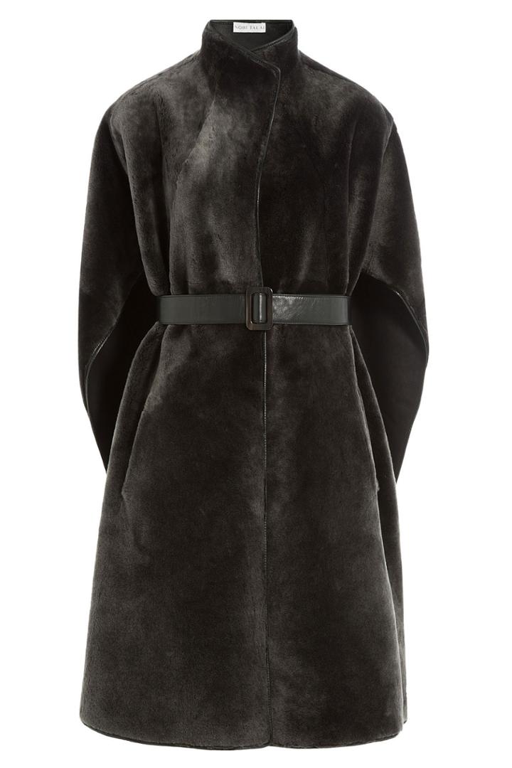 Nobi Talai Nobi Talai Lamb Fur Cape With Leather Belt