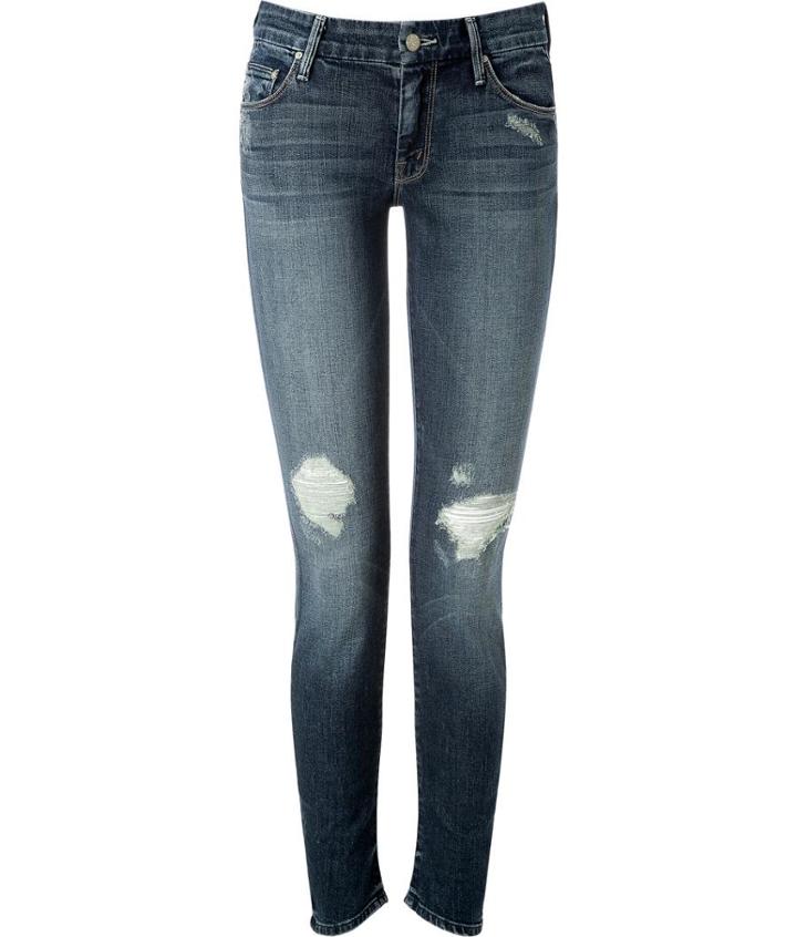 Mother The Looker Skinny Jeans In Blue Destroyed
