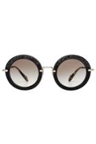 Miu Miu Miu Miu Noir Embellished Round Sunglasses With Suede - Black