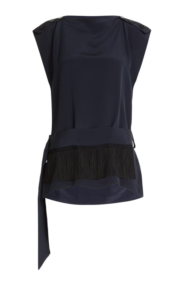 Derek Lam Sleeveless Silk Top With Fringe Belt