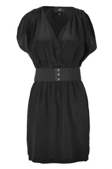Akiko Akiko Black Belted Silk Surplus Dress - Black