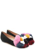 Fendi Fendi Suede Ballerinas With Fox Fur Pompoms - Multicolor