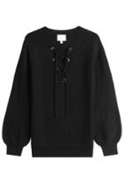 Claudia Schiffer Claudia Schiffer Wool Pullover With Lace-up Front - Black