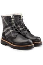 Burberry Burberry Leather And Wool Ankle Boots With Shearling Insole