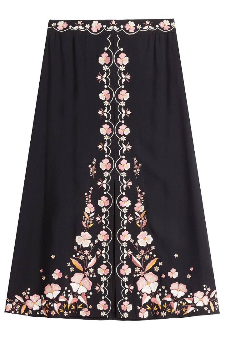 Vilshenko Vilshenko Embroidered Midi Skirt - Florals