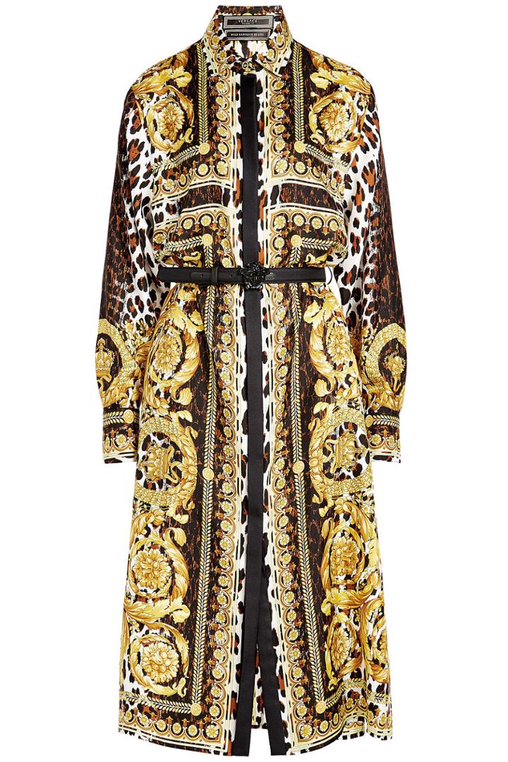 Versace Versace Printed Silk Dress With Leather Belt