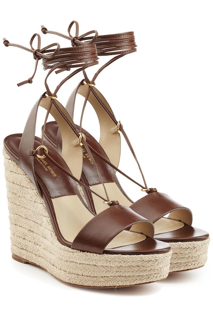 Michael Kors Michael Kors Leather Espadrille Wedge Sandals