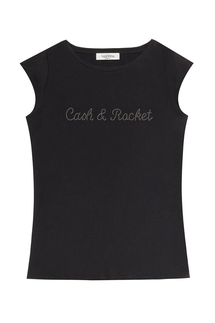 Valentino Valentino Valentino Cash & Rocket Embellished Cotton T-shirt - Black