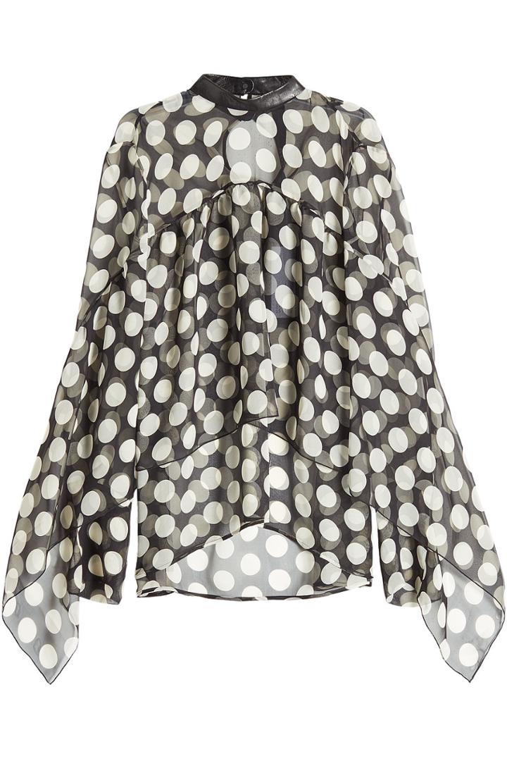 Petar Petrov Petar Petrov Elah Printed Silk Chiffon Blouse With Leather Collar