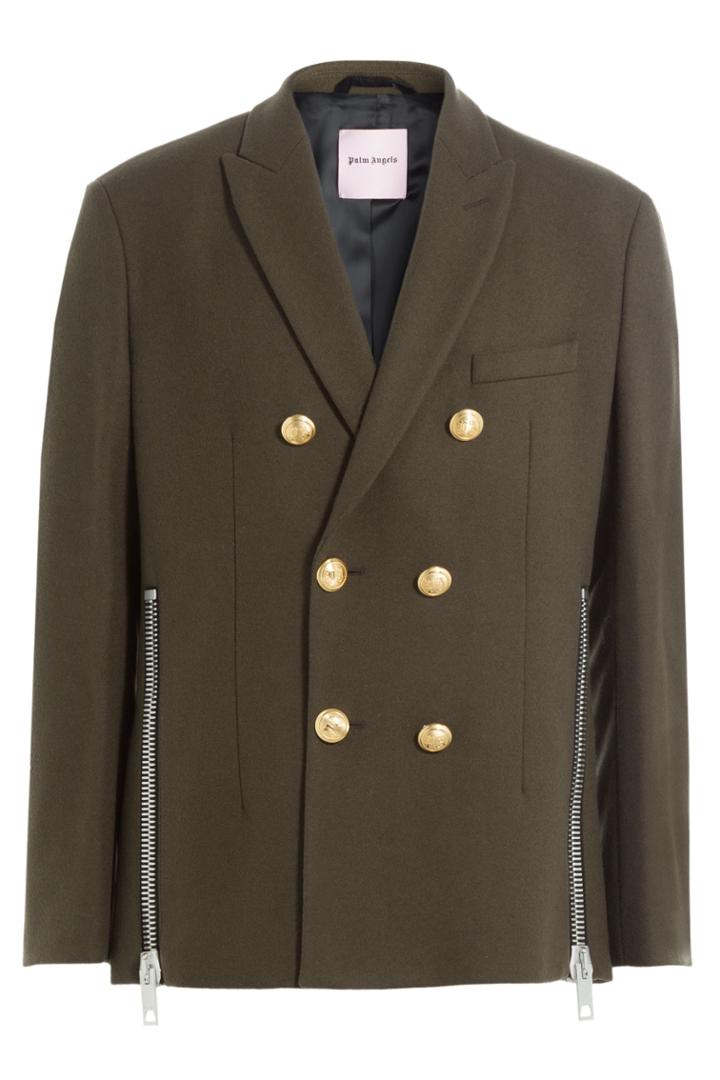 Palm Angels Palm Angels Wool Blazer With Zippers - Green
