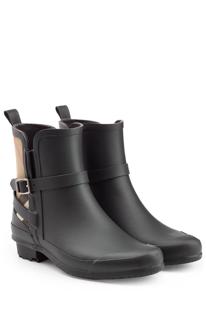 Burberry Shoes & Accessories Burberry Shoes & Accessories Matte Rubber Rain Boots With Check Panel - Black