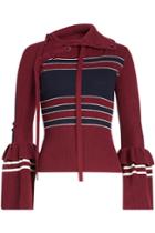 Self-portrait Self-portrait Striped Cotton Pullover With Lace-up Neck