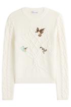 R.e.d. Valentino R.e.d. Valentino Cotton Cable Knit Pullover With Embroidered Birds