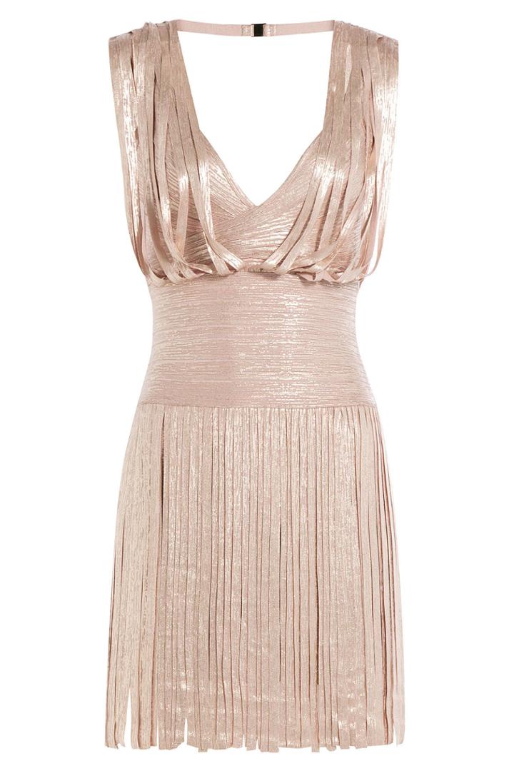 Hervé Léger Hervé Léger Metallic Dress With Bandage Paneling And Pleated Skirt