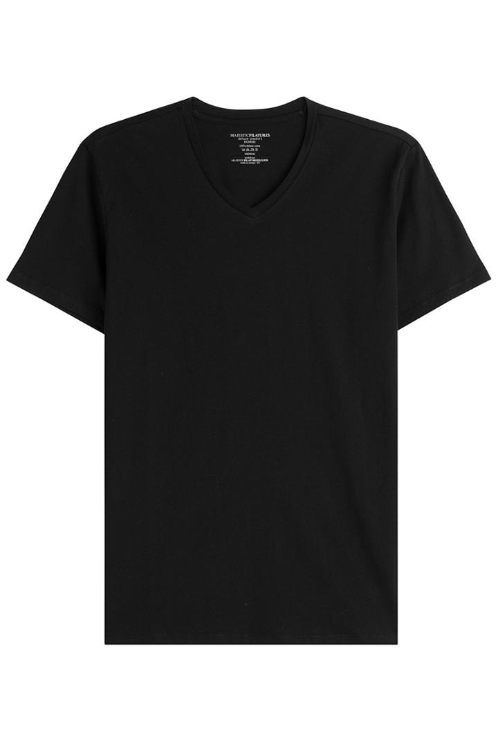 Majestic Majestic Cotton T-shirt With V-neckline - Black