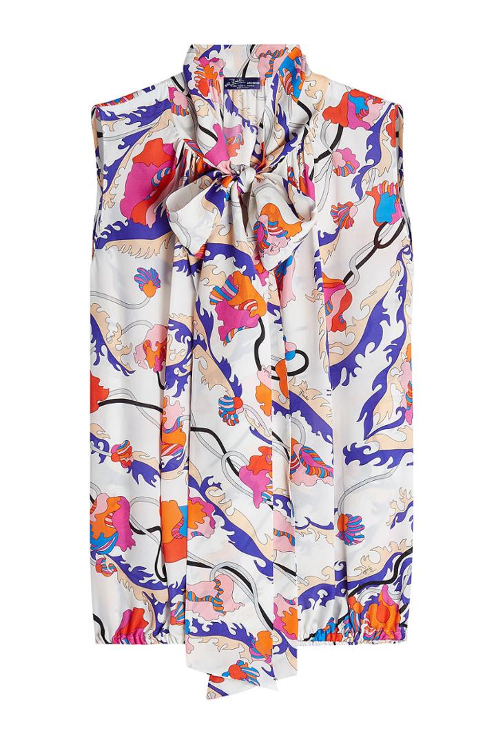 Emilio Pucci Emilio Pucci Printed Silk Sleeveless Blouse - White