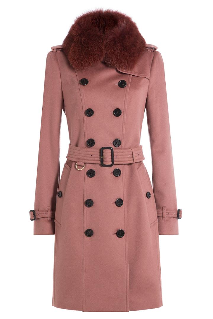 Burberry London Burberry London Wool Coat With Fox Fur Collar - Rose