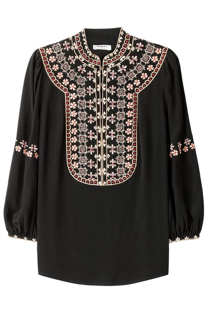 Vilshenko Vilshenko Embroidered Silk Top - Black
