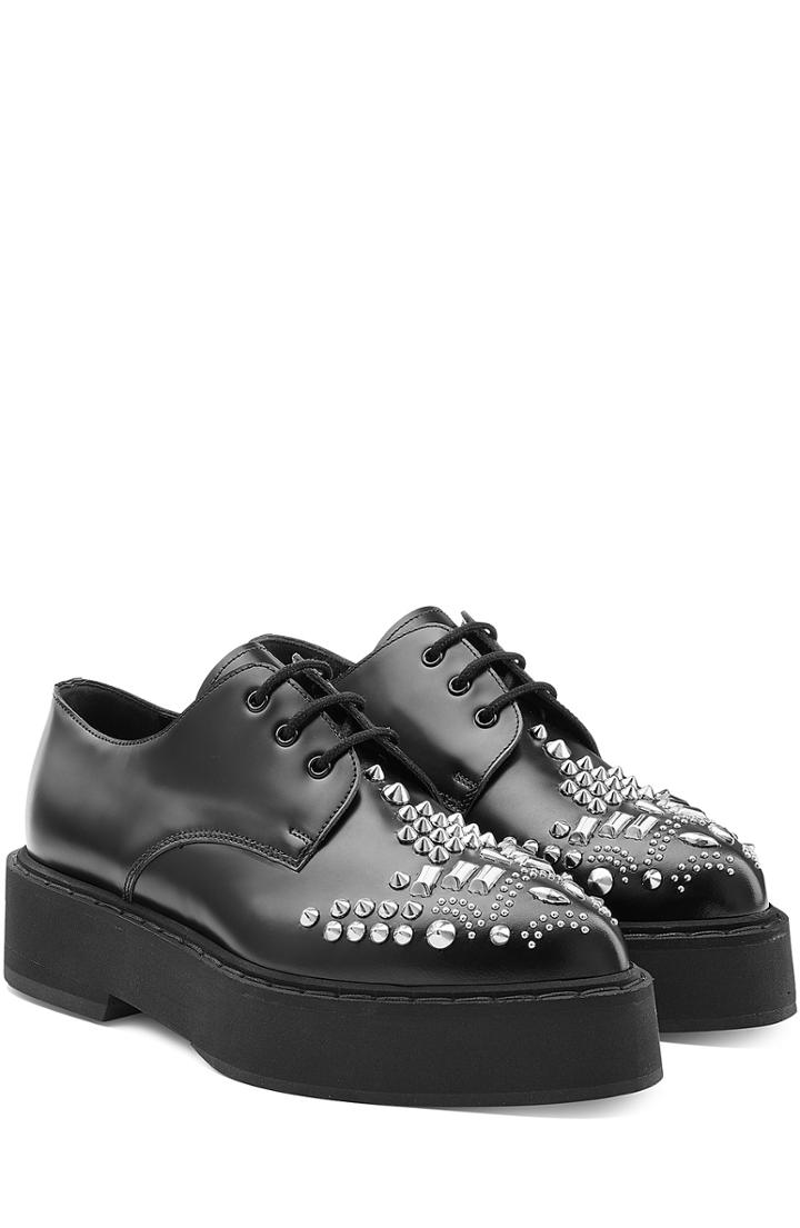 Alexander Mcqueen Embellished Leather Platform Lace-ups
