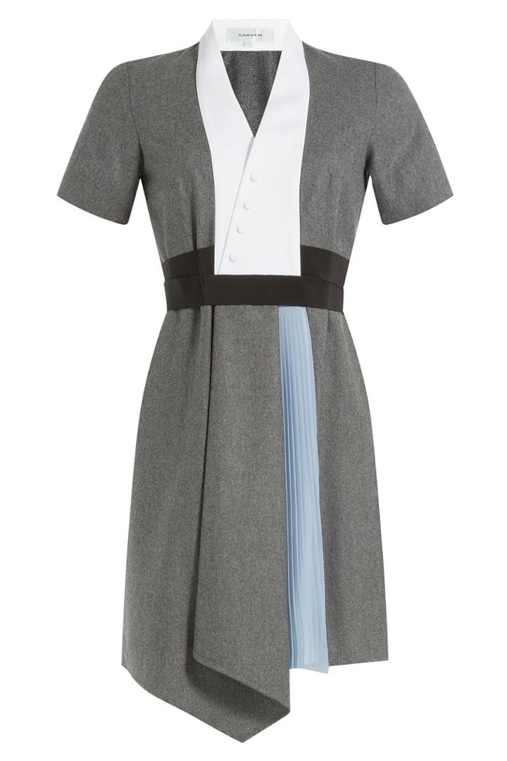 Carven Carven Wool Dress With Pleated Insert - Blue