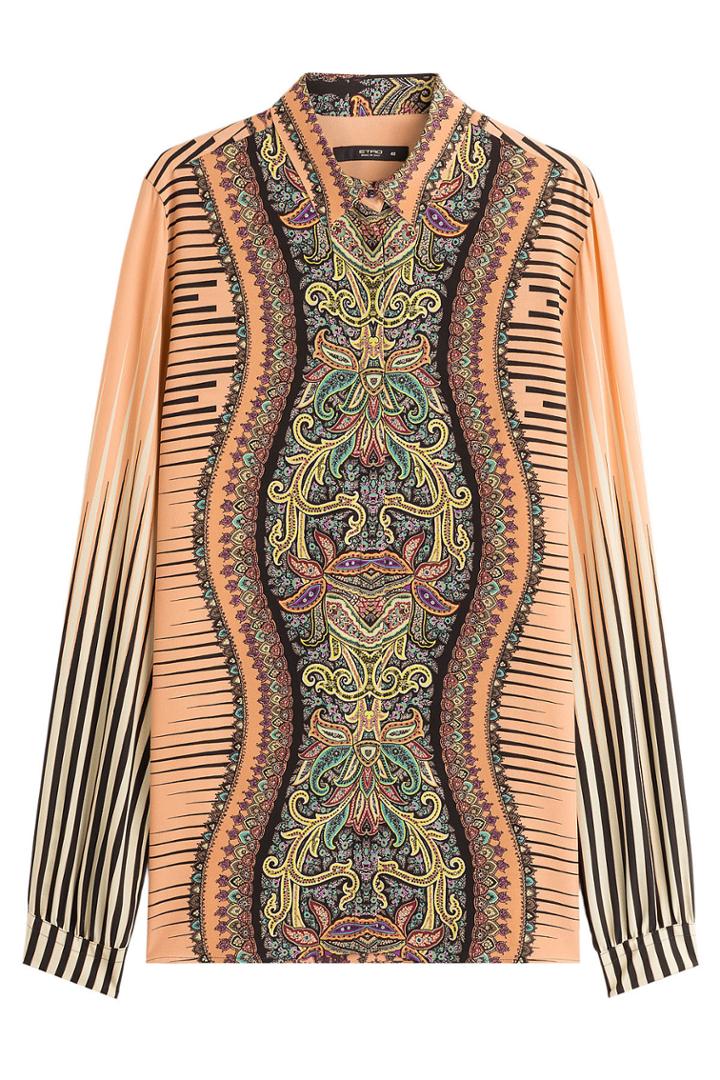 Etro Etro Printed Silk Blouse With Ruffled Collar - Orange