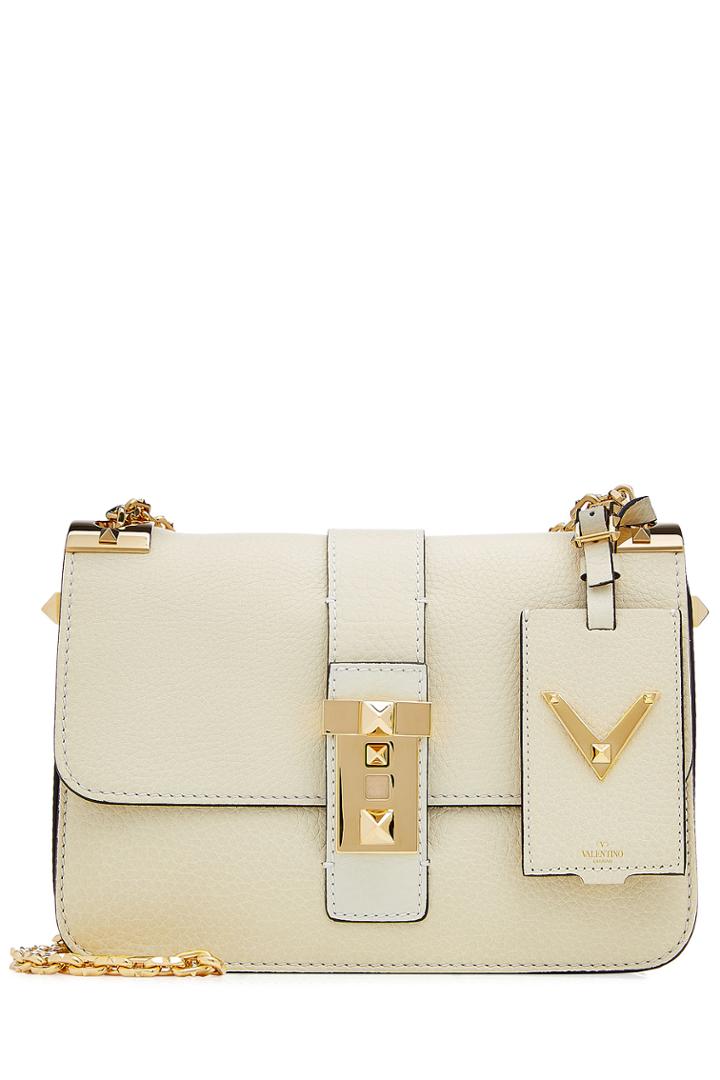 Valentino Valentino B Rockstud Leather Shoulder Bag - Beige