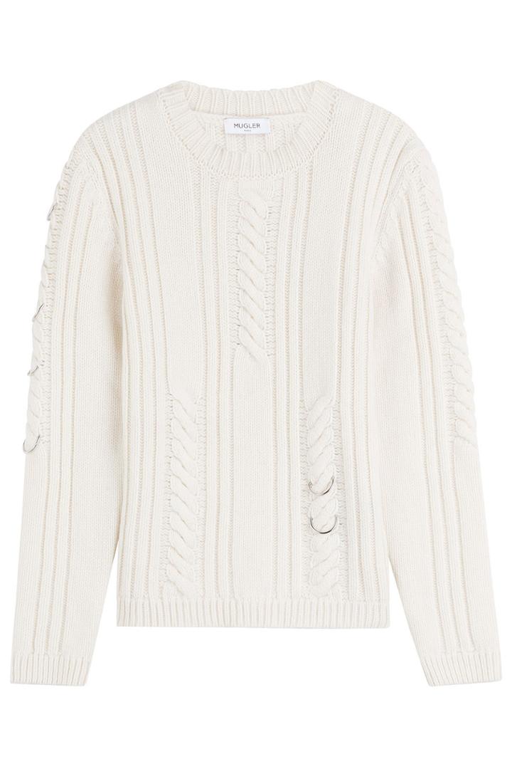 Mugler Mugler Wool-cashmere Cable Knit Pullover With Piercing - White