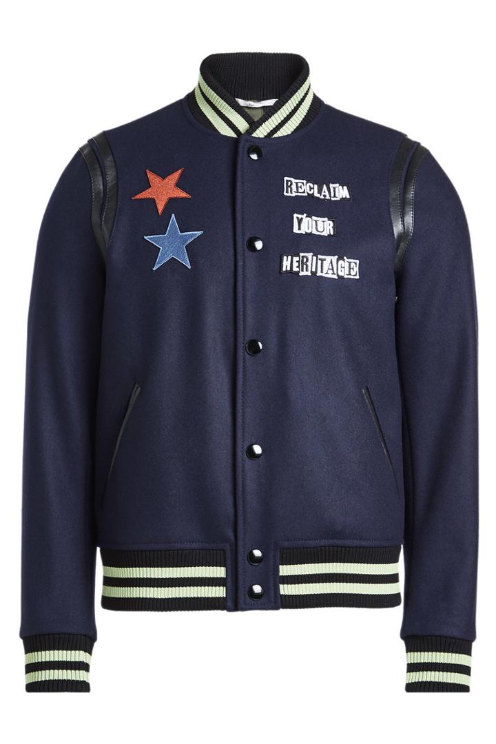 Valentino Valentino Wool Varsity Jacket With Leather