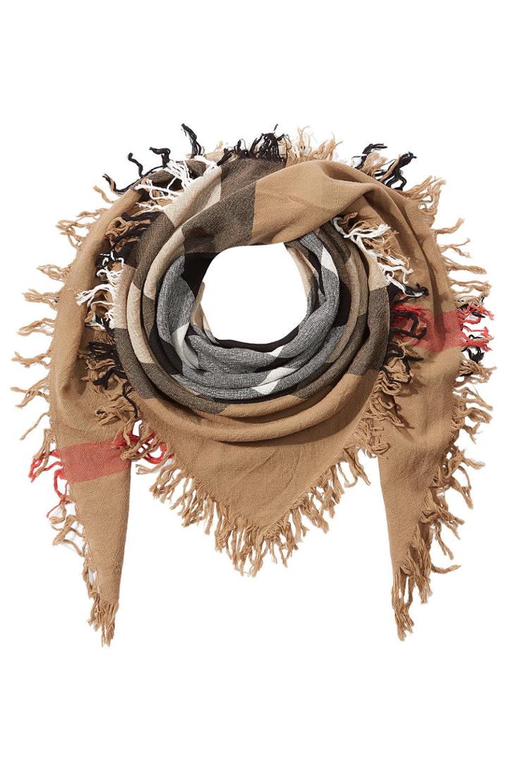 Burberry Shoes & Accessories Burberry Shoes & Accessories Checked Merino Wool Scarf With Fringe - Camel