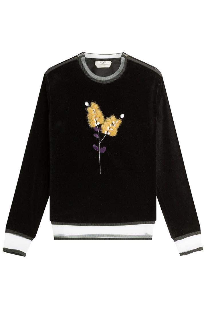 Fendi Fendi Velvet Sweatshirt With Fur - Black