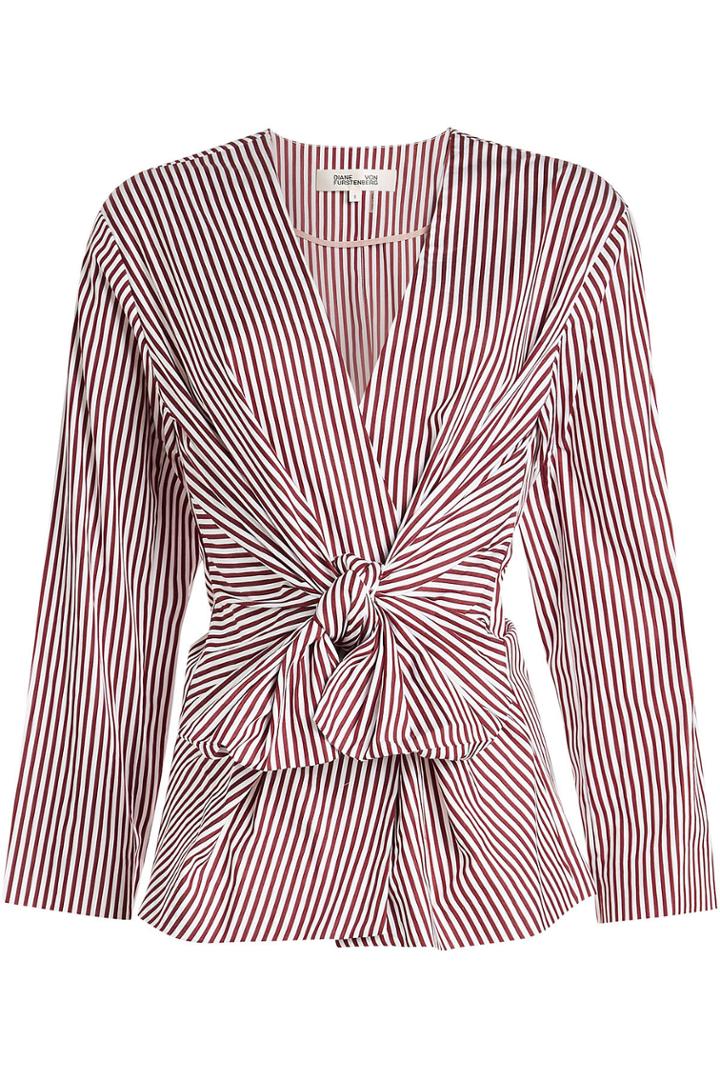 Diane Von Furstenberg Diane Von Furstenberg Printed Cotton Waist Tie Blouse