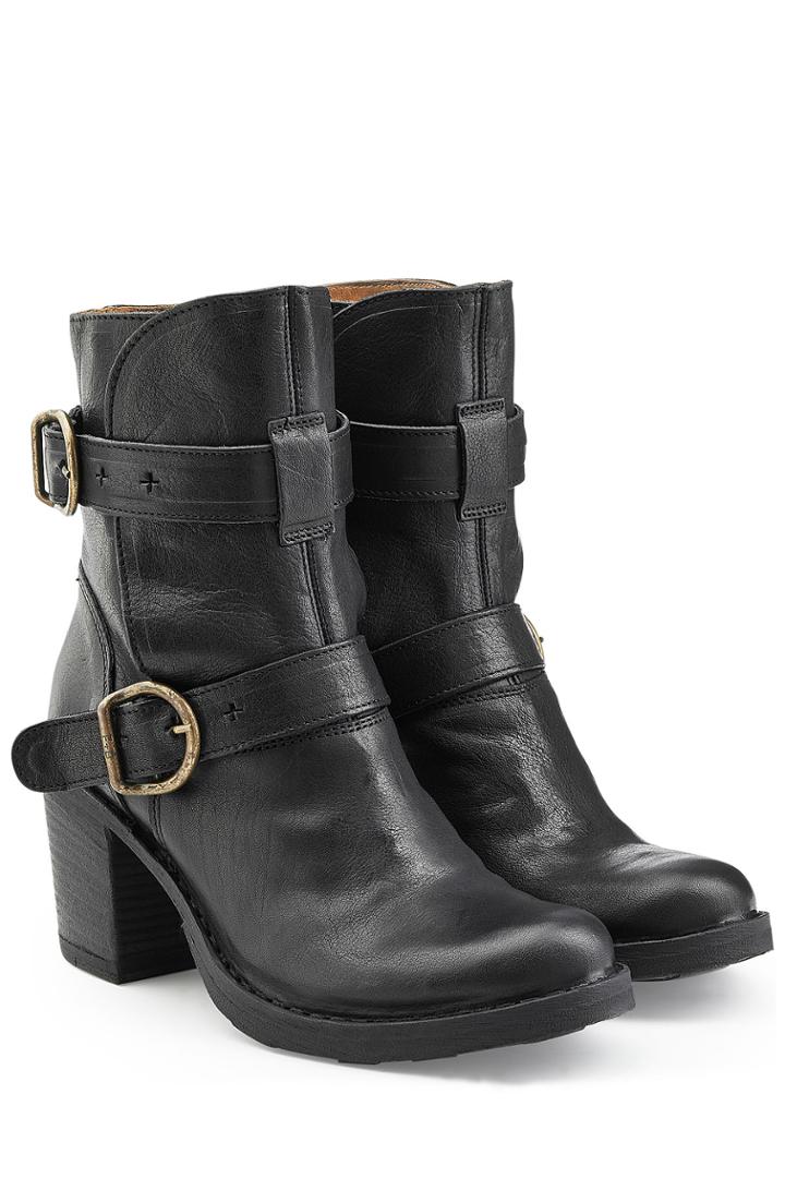 Fiorentini & Baker Fiorentini & Baker Laverne Lena Stacked Heel Leather Buckle Boots - Black