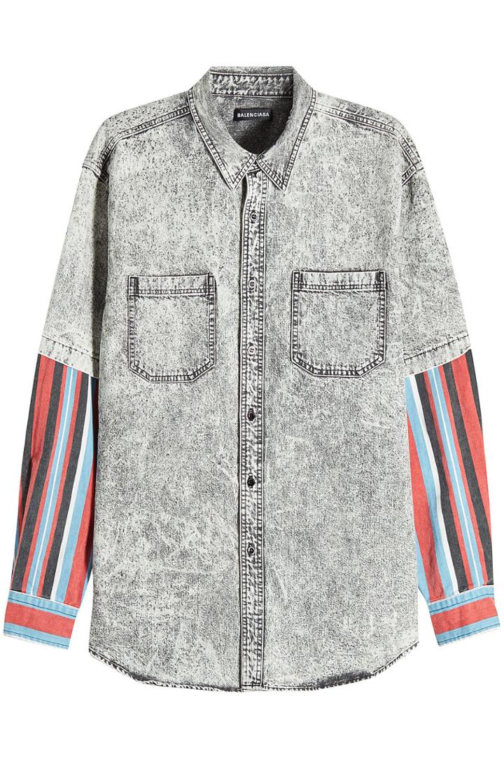 Balenciaga Balenciaga Denim Shirt With Printed Sleeves