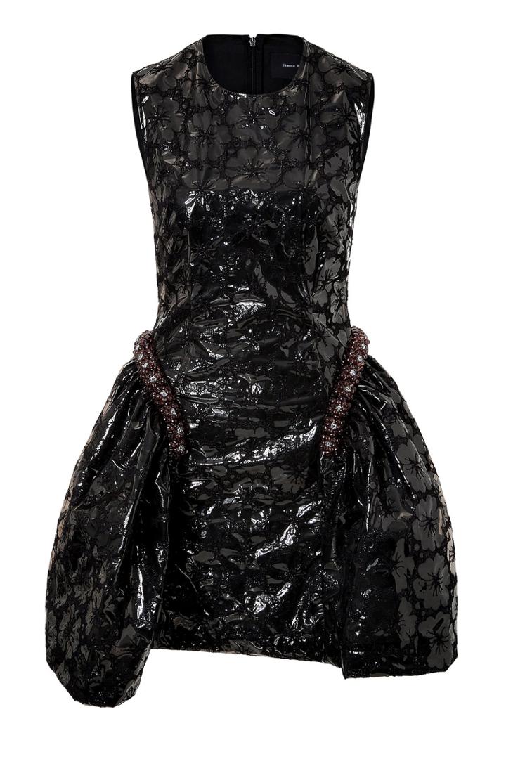 Simone Rocha Simone Rocha Patent Floral Print Dress With Structured Skirt - Black