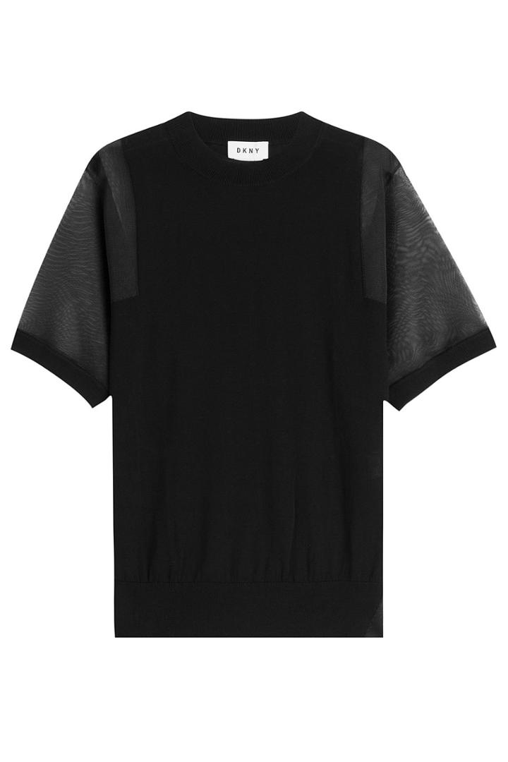 Dkny Dkny Cotton T-shirt With Sheer Sleeves - Black