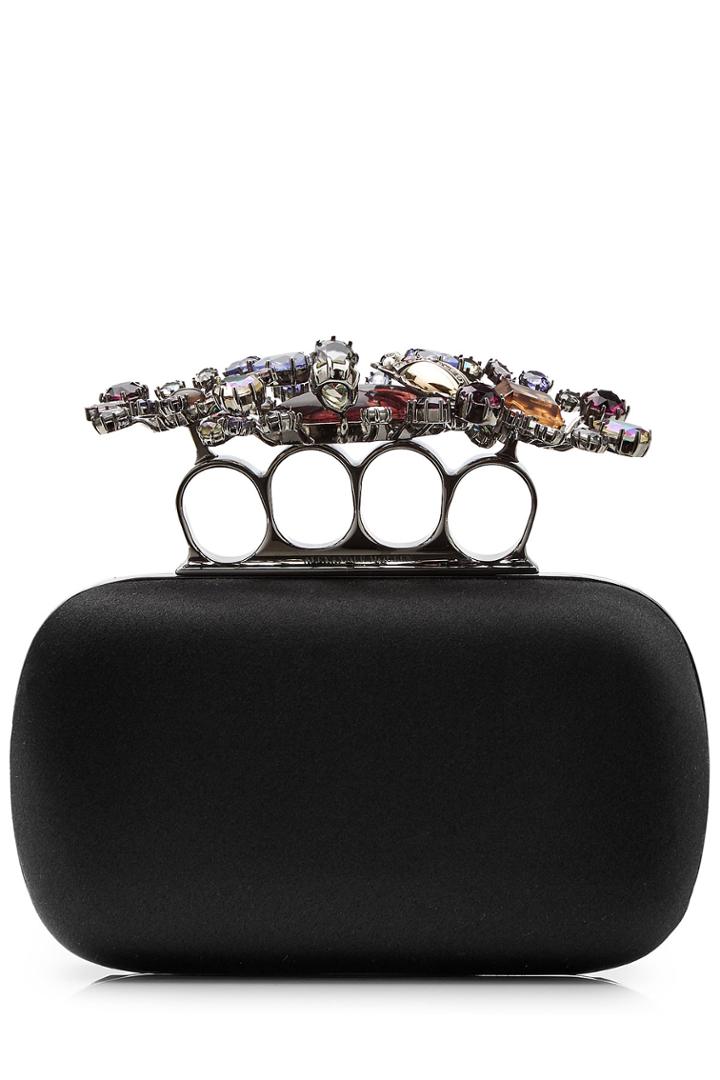 Alexander Mcqueen Alexander Mcqueen Satin Embellished Knuckles Clutch - Black