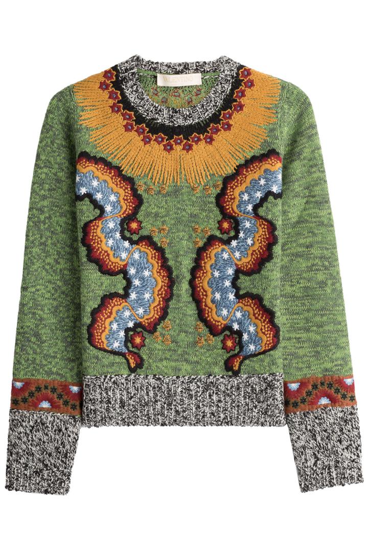 Valentino Valentino Embroidered Wool Blend Pullover - Multicolored