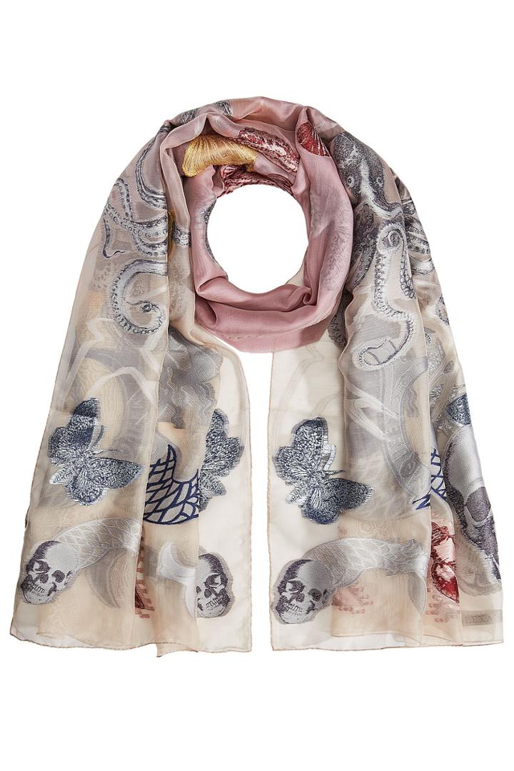 Alexander Mcqueen Alexander Mcqueen Printed Silk-blend Scarf With Metallic Thread