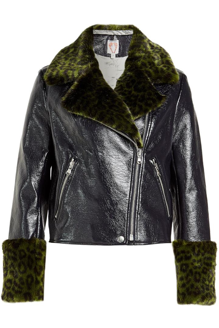 Shrimps Shrimps Faux Leather Biker With Printed Faux Fur