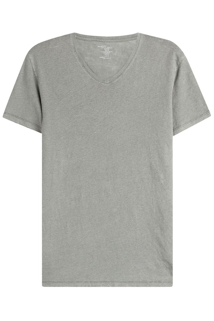 Majestic Majestic Linen T-shirt With V-neckline - Grey