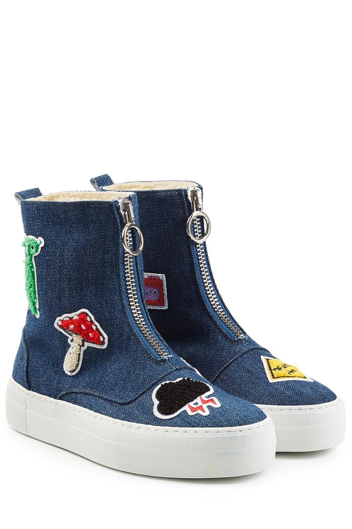 Joshua Sanders Joshua Sanders Denim Platform Boots With Patches - Blue