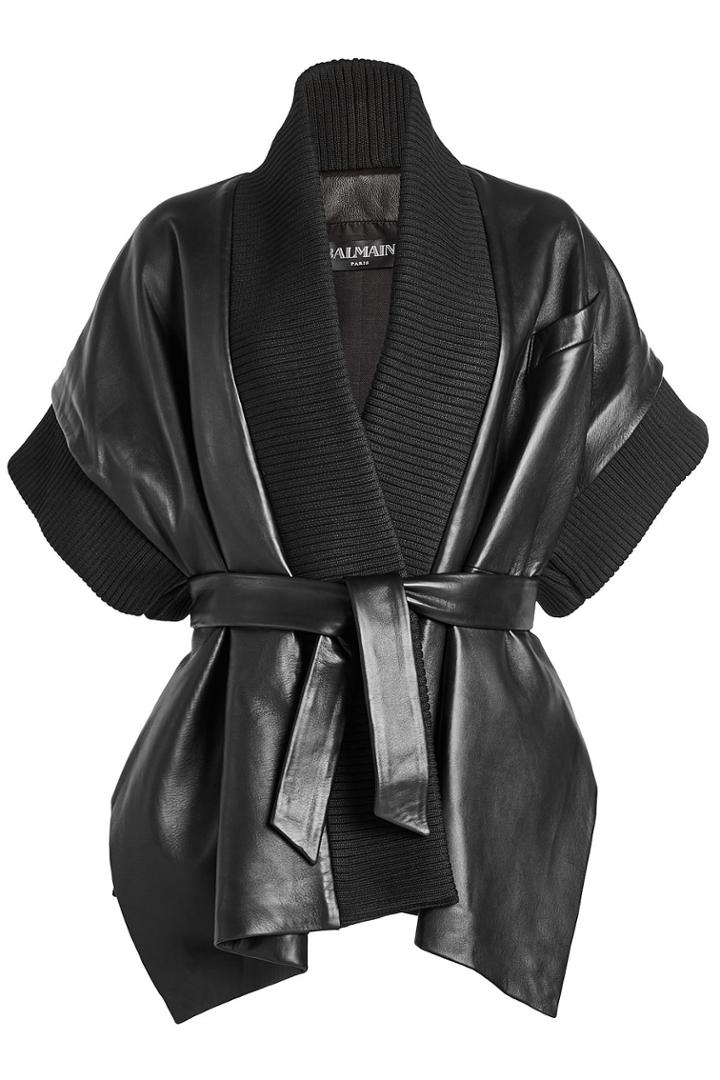 Balmain Balmain Leather Coat With Ribbed Trims