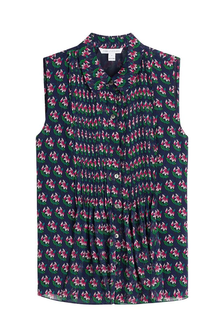 Diane Von Furstenberg Diane Von Furstenberg Printed Silk Sleeveless Blouse